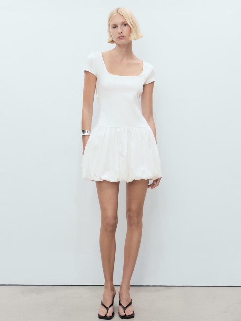 Mango White combined dress with puffed hem NWT